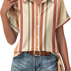 Short Sleeve Summer Tops for Women Casual Button Down Shirts Solid/Striped Busin